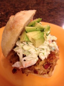 Turkey Bacon Burger with Avocado Slaw