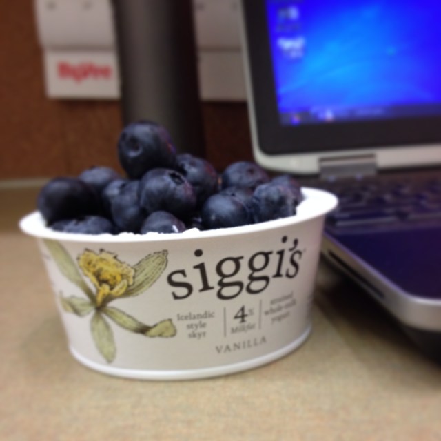 Siggi's whole-milk Vanilla yogurt with fresh blueberries